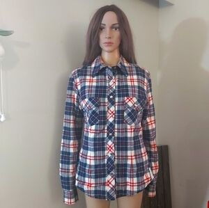 Mac & Jill Blue and Red Plaid Long Sleeves Shirt Jacket Shacket Button down